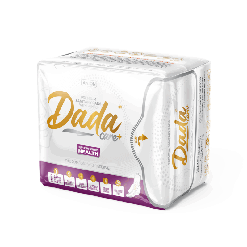 Dada premium sanitary pads with wings packaging.