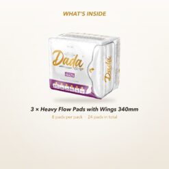 Dadacare Heavy Flow Pads with Wings 340mm – 3 Pack what's inside