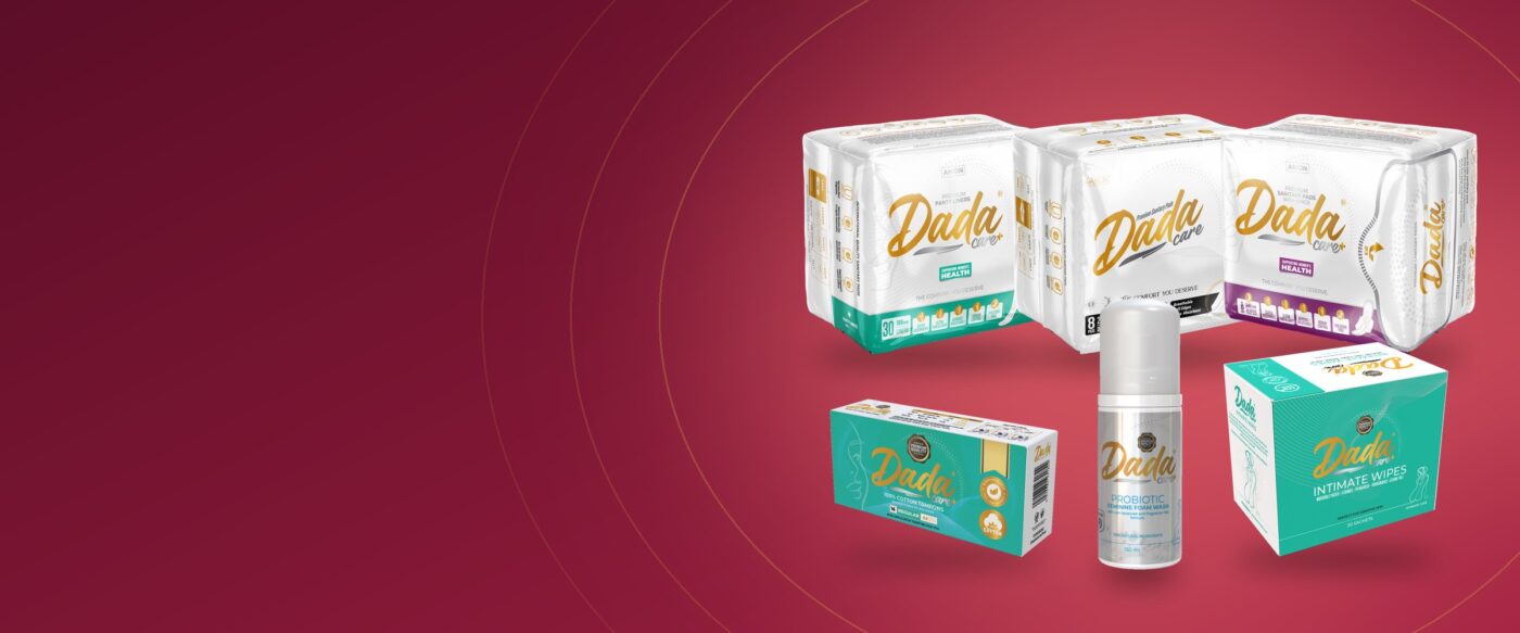 Dadacare Plus pads, panty liner, tampons, foam wash and intimate wipes