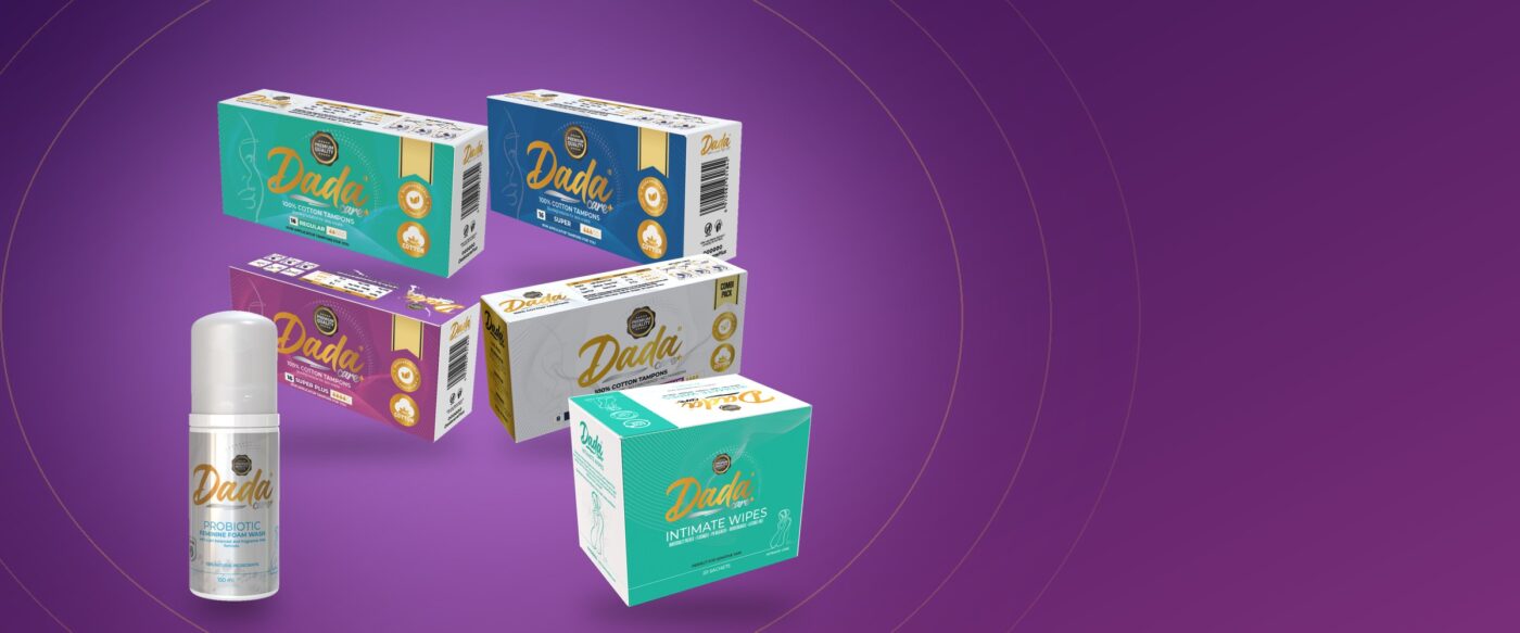 Dadacare Plus cotton tampons, probiotic foam wash and intimate wipes